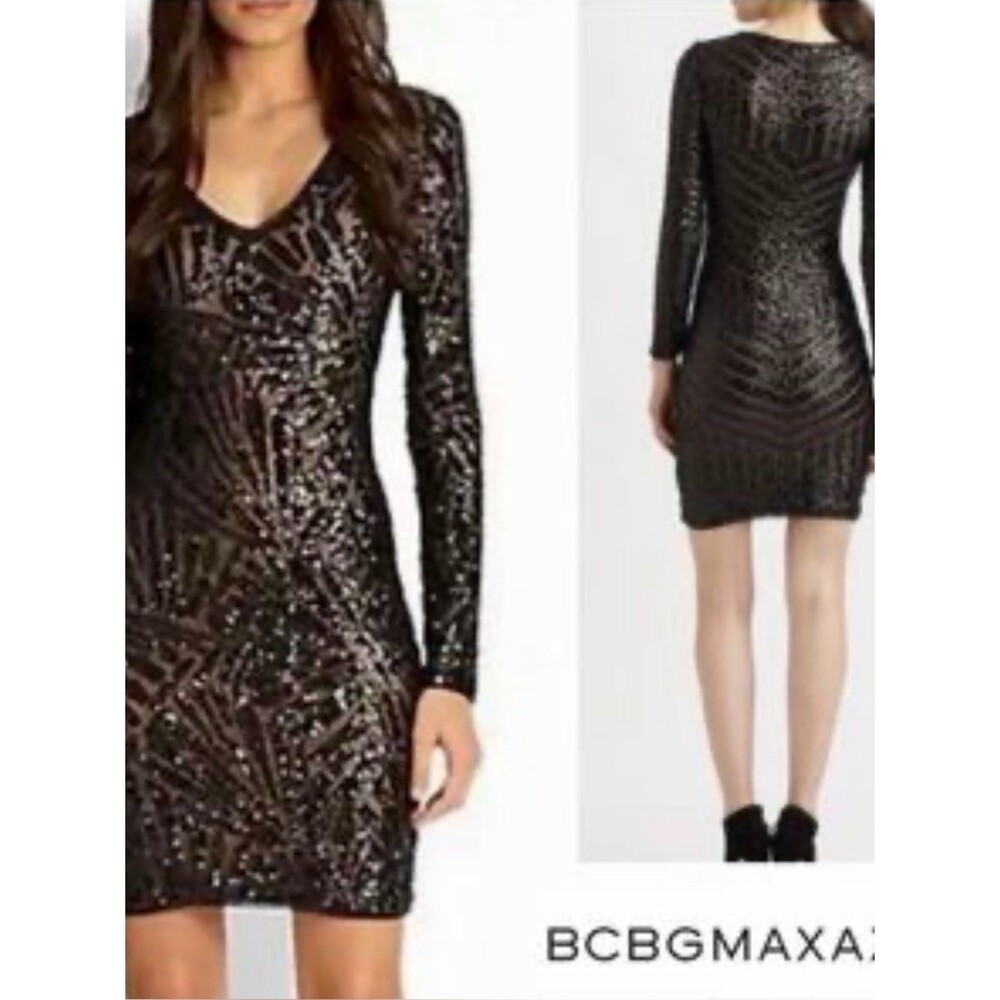 BCBG MaxAzria Black and Tan Sequin Dress